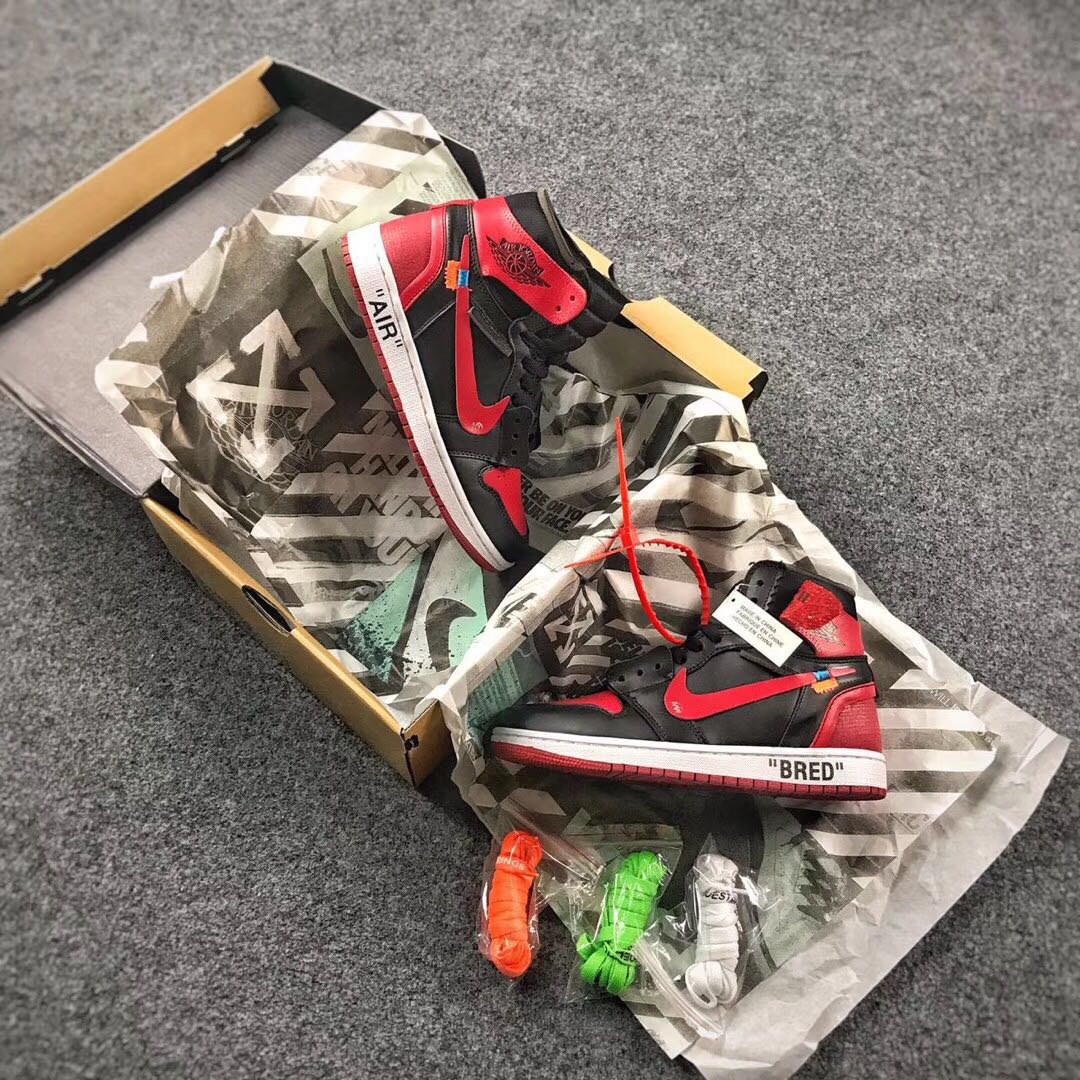 OFF WHITE x Air Jordan 1 Bred Black Red Shoes